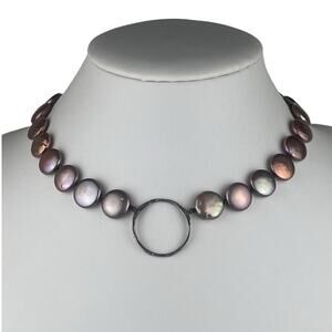 CLP Bronze Color Disc Pearls Sterling Silver Center Toggle Clasp Necklace 16.25"